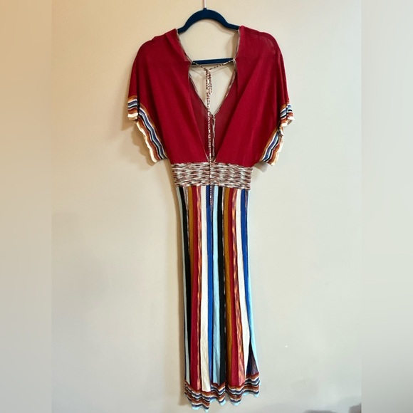 Ottod’Ame Italy Multicolored Knit Viscose V-Neck Tie Back Long Boho Dress - Picture 9 of 16